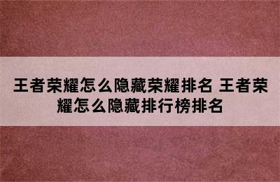 王者荣耀怎么隐藏荣耀排名 王者荣耀怎么隐藏排行榜排名